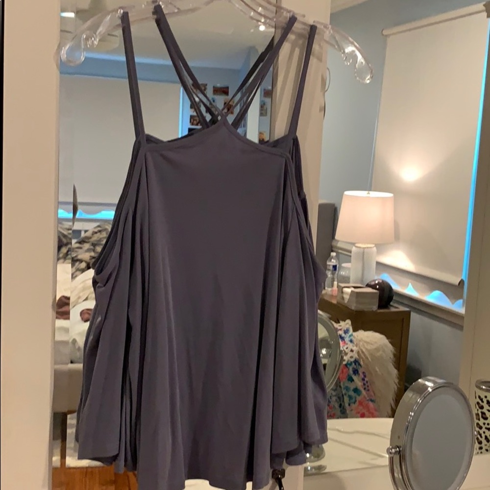 rusty blue cold shoulder top